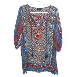 Tolani Silk Mixed Print Tunic Top M Boho Office Work